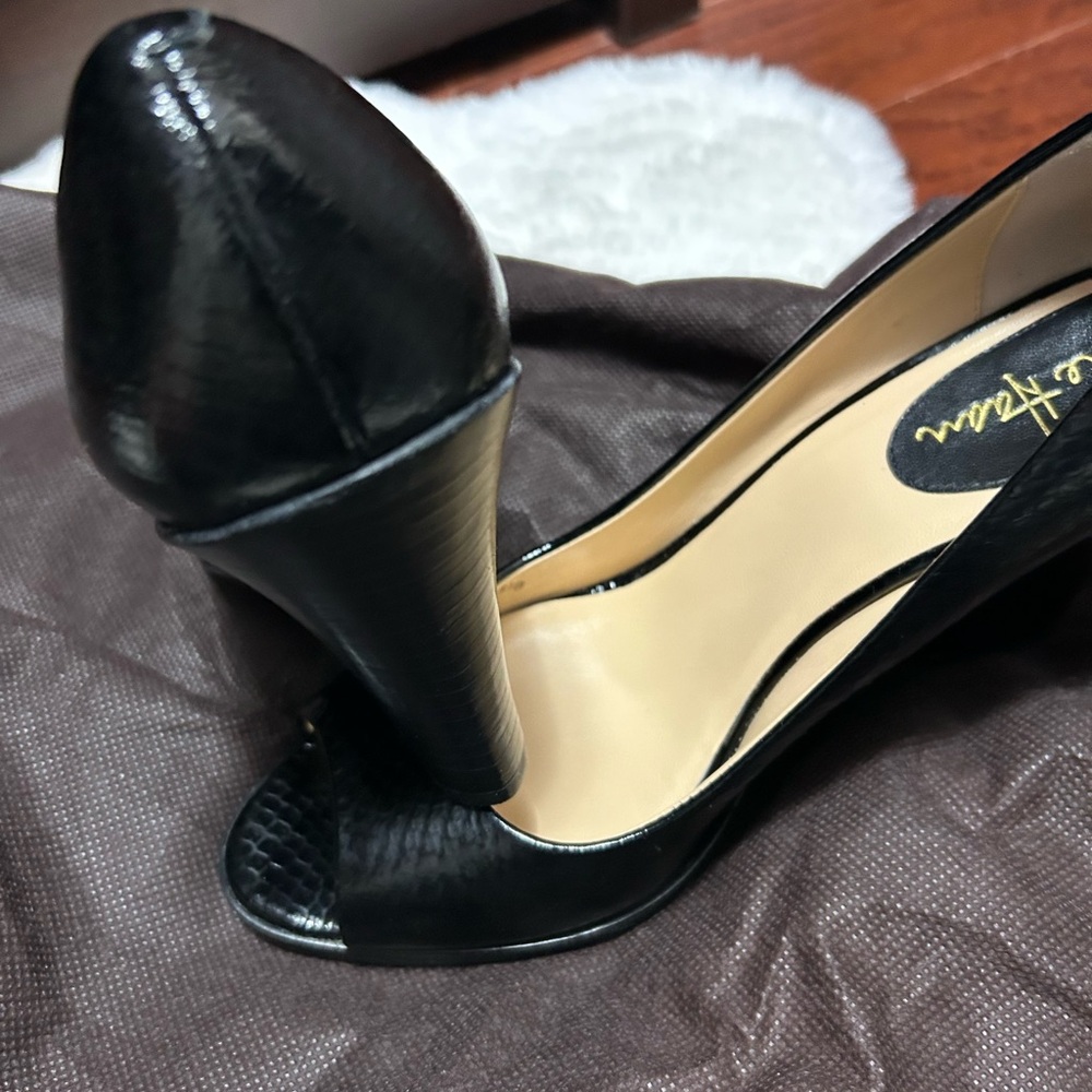 Cole Haan Black Textured Peep-Toe Heels